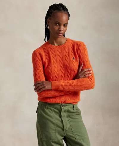 Polo Ralph Lauren Women's Cable Wool-cashmere Crew Neck Sweater In Orange