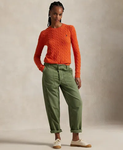 Polo Ralph Lauren Women's Cable Wool-cashmere Crew Neck Sweater In Orange