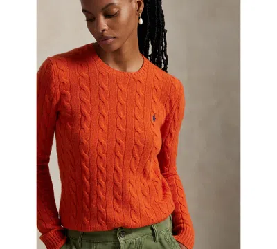Polo Ralph Lauren Women's Cable Wool-cashmere Crew Neck Sweater In Orange