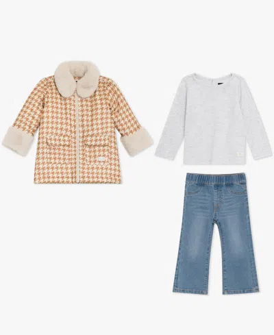 7 For All Mankind Baby Girls' Long-sleeve Top, Coat And Denim Jeans, 3-piece Set In Multi