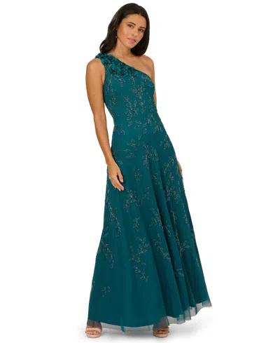 Adrianna Papell Women's One-shoulder Beaded Dress In Blue