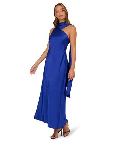 Adrianna Women's Asymmetrical Neck Sleeveless Dress In Blue