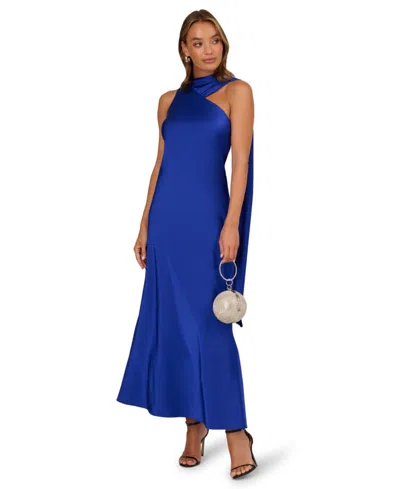 Adrianna Women's Asymmetrical Neck Sleeveless Dress In Blue