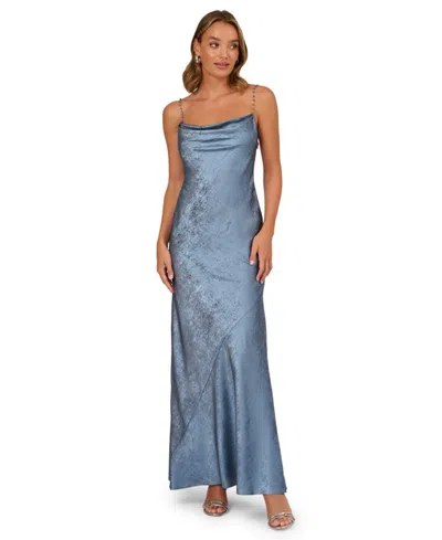 Adrianna Women's Cowl Neck Foiled Long Dress In Blue