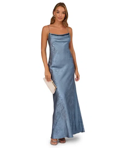 Adrianna Women's Cowl Neck Foiled Long Dress In Blue