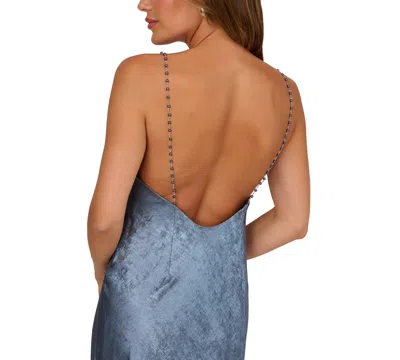 Adrianna Women's Cowl Neck Foiled Long Dress In Blue