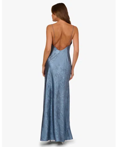 Adrianna Women's Cowl Neck Foiled Long Dress In Blue