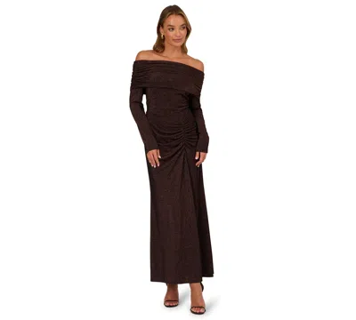 Adrianna Papell Women's Off-the-shoulder Long Sleeve Maxi Dress In Brown