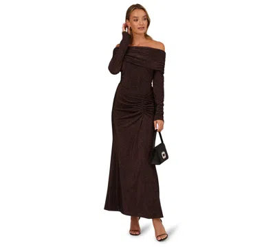Adrianna Papell Women's Off-the-shoulder Long Sleeve Maxi Dress In Brown