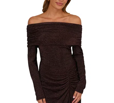 Adrianna Papell Women's Off-the-shoulder Long Sleeve Maxi Dress In Brown