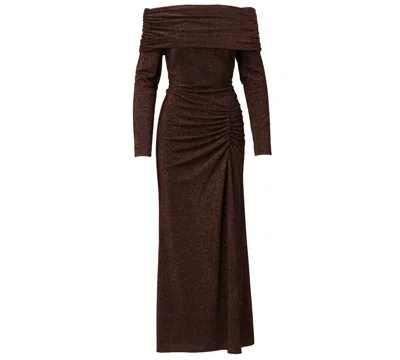 Adrianna Papell Women's Off-the-shoulder Long Sleeve Maxi Dress In Brown
