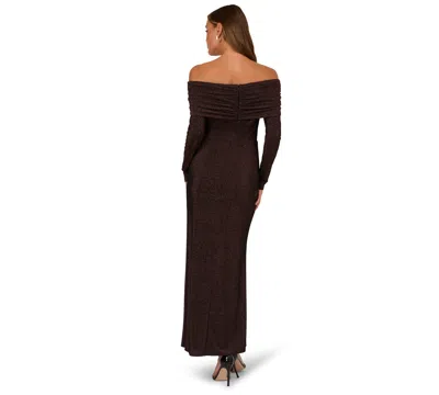 Adrianna Papell Women's Off-the-shoulder Long Sleeve Maxi Dress In Brown