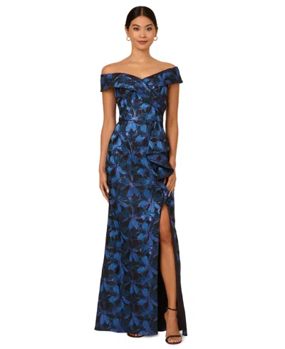 Adrianna Papell Petite Off-the-shoulder Maxi Dress In Blue