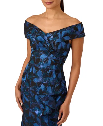 Adrianna Papell Petite Off-the-shoulder Maxi Dress In Blue
