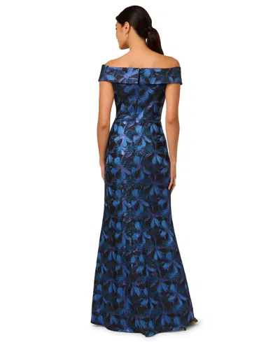 Adrianna Papell Petite Off-the-shoulder Maxi Dress In Blue