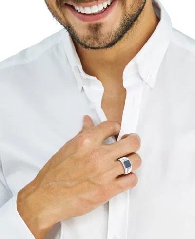 Effy Collection Men's White And Blue Diamond Ring (2/3 Ct. T.w.) In Sterling Silver In Silver