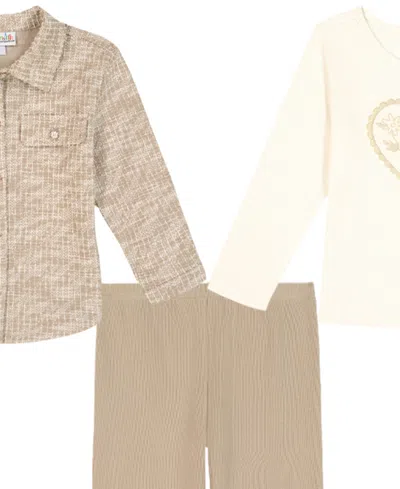 Kids Headquarters Girls' 4-6x Long-sleeve T-shirt, Shacket, And Leggings, 3-piece Set In Multi