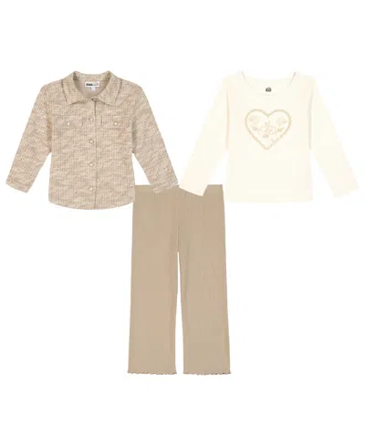 Kids Headquarters Girls' Toddler 2t-4t Long-sleeve T-shirt, Shacket, And Leggings, 3-piece Set In Multi