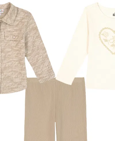 Kids Headquarters Girls' Toddler 2t-4t Long-sleeve T-shirt, Shacket, And Leggings, 3-piece Set In Multi