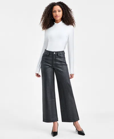 Bar Iii Women's Snakeskin-print High Rise Wide Leg Jeans, Macy's Exclusive In White