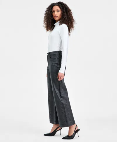 Bar Iii Women's Snakeskin-print High Rise Wide Leg Jeans, Macy's Exclusive In White