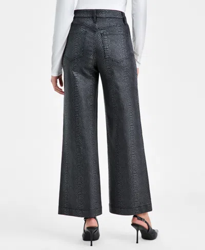 Bar Iii Women's Snakeskin-print High Rise Wide Leg Jeans, Macy's Exclusive In White