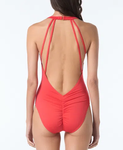Vince Camuto Women's Printed Shirred Plunge One-piece Swimsuit In Red