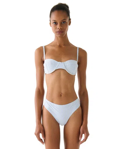 Kate Spade Womens Seamed Underwire Bra Top High Cut Swim Bottoms In Blue