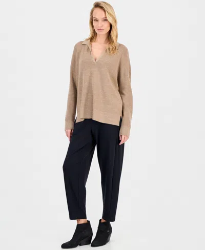 Eileen Fisher Women's Wool Classic-collar Henley Sweater In Brown