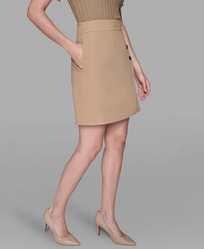 Karl Lagerfeld Women's Knee Length Button Detail Skirt In Brown
