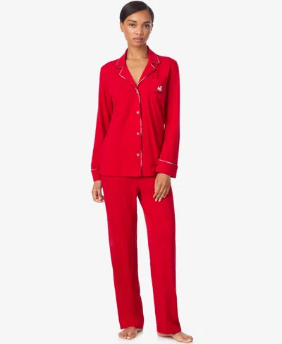 Ralph Lauren Women's Long Sleeves Notch Collar Pajama Set In Red