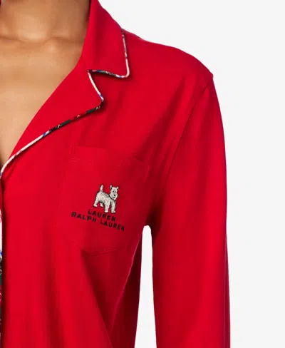 Ralph Lauren Women's Long Sleeves Notch Collar Pajama Set In Red