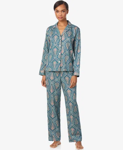 Ralph Lauren Women's Long Sleeve Notch Collar Long Pant Pajama Set In Blue