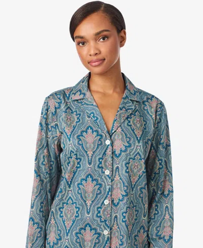 Ralph Lauren Women's Long Sleeve Notch Collar Long Pant Pajama Set In Blue