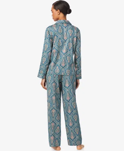 Ralph Lauren Women's Long Sleeve Notch Collar Long Pant Pajama Set In Blue