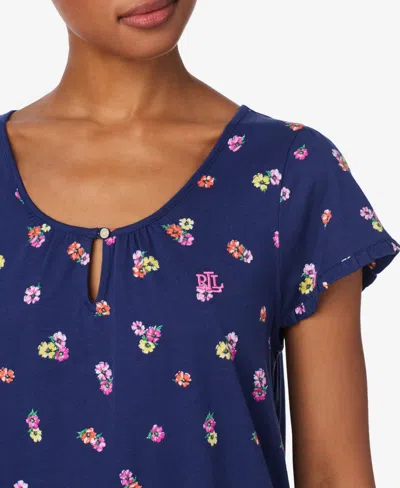 Ralph Lauren Ruffle Sleeve Keyhole Neck Gown In Blue