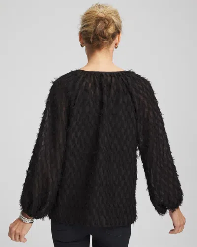 Chico's Feathered Pullover Peasant Blouse In Black In Black