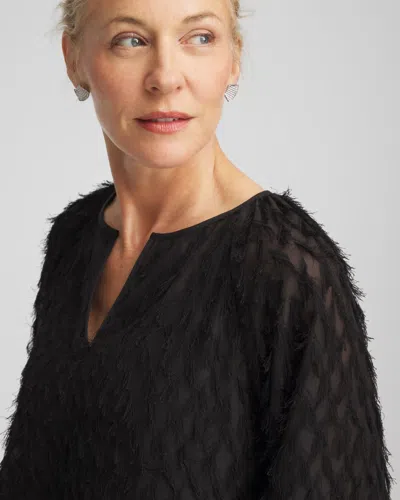 Chico's Feathered Pullover Peasant Blouse In Black In Black