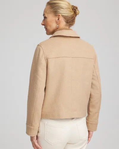 Chico's Embroidered Wool Chore Jacket In Light Taupe Heather