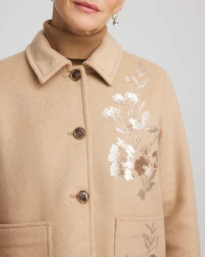 Chico's Embroidered Wool Chore Jacket In Light Taupe Heather