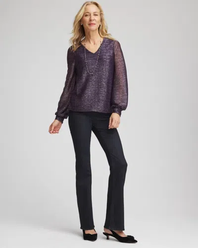 Chico's Foiled Bodre Top In Purple Elixir