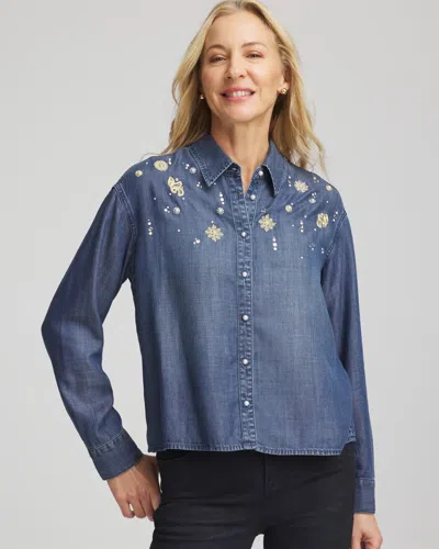 Chico's Embellished Tencel Collar Shirt In Kiruna Indigo