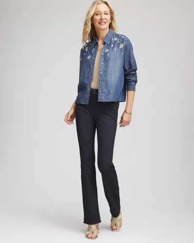 Chico's Embellished Tencel Collar Shirt In Kiruna Indigo