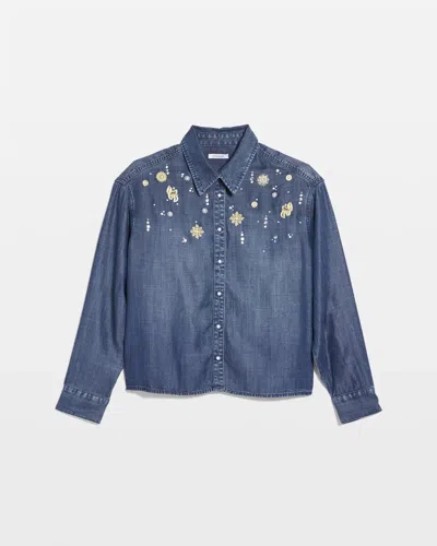 Chico's Embellished Tencel Collar Shirt In Kiruna Indigo