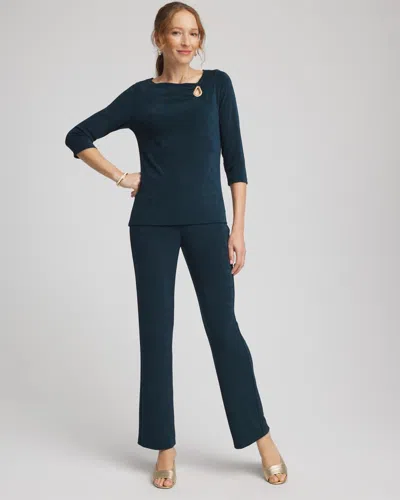 Chico's Travelers™ Asymmetrical 3/4 Sleeve Top In Teal Shadow