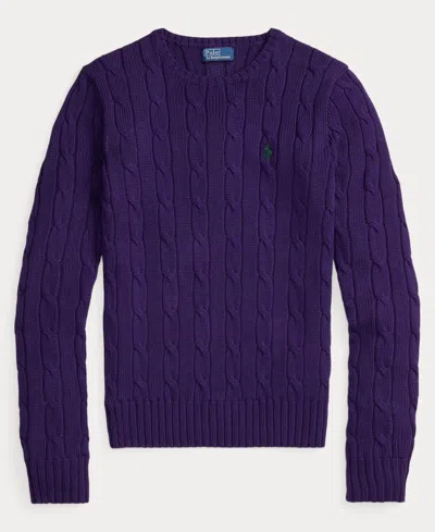 Polo Ralph Lauren Women's Cable-knit Cotton Crewneck Sweater In Purple