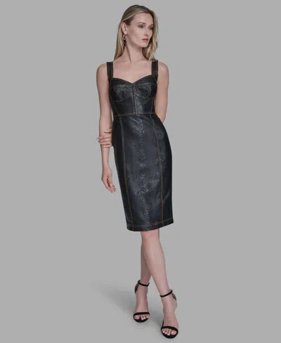 Bcbg Women's Sweetheart Denim Corset Sheath Dress In Black