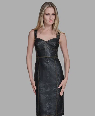 Bcbg Women's Sweetheart Denim Corset Sheath Dress In Black