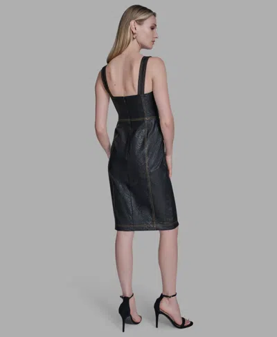 Bcbg Women's Sweetheart Denim Corset Sheath Dress In Black