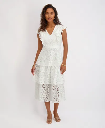 Kensie Women's Tiered Lace Midi Dress In White